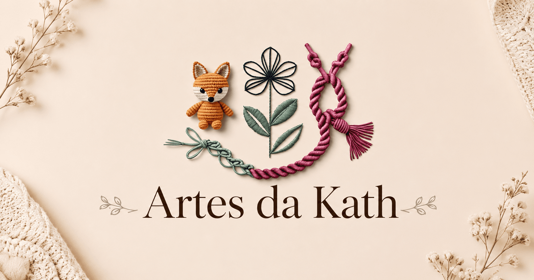 Identidade visual da Artes da Kath em ambiente artesanal